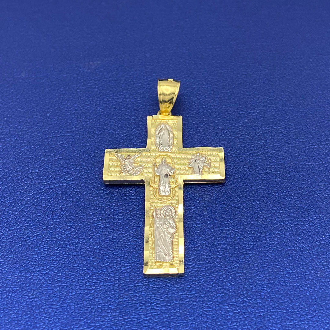 10k Cross with Saints Pendant